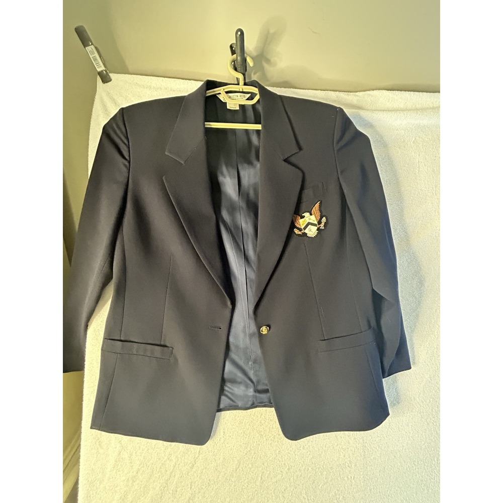 Vintage Austin Reed Womens Blue Size 14 Wool Blazer Jacket W Army Specialist